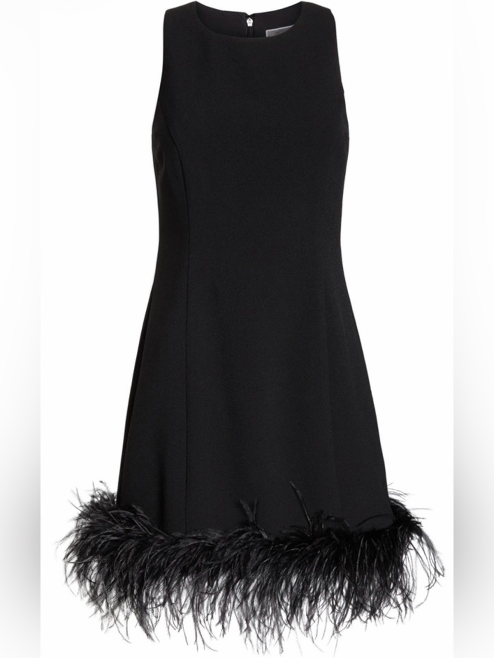 Chelsea28 Black Feather-Hem Sleeveless Shift Sheath Dress Size 10
